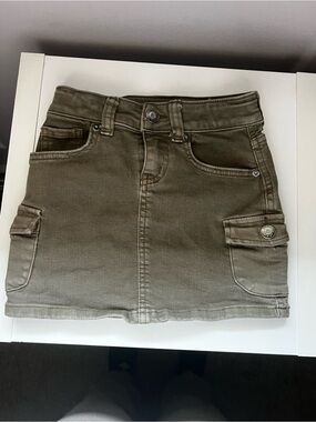 Girls Olive Cargo Pocket Denim Skirt